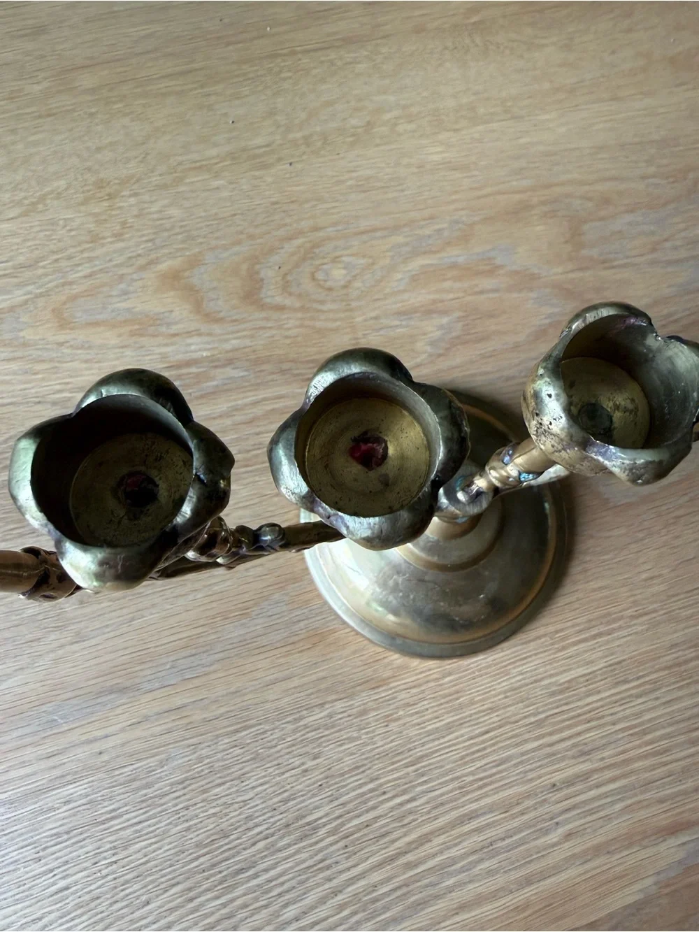 Vintage Brass Menorah 7 Swivel Arms Korea Gold 1960s 9” Tall Buds Floral